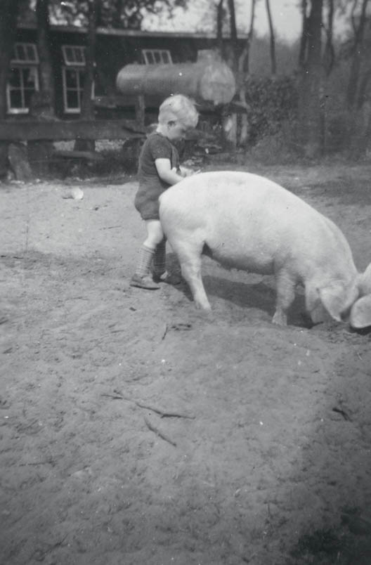 Hennie is een natuurliefhebber. Van kind af aan speelt hij het liefst in de vrije natuur. Geen wonder dat hij hier op de ouderlijke boerderij speelt met een varken