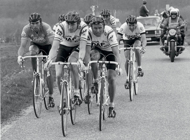 Gregor Braun, Adrie van der Poel, Hennie Kuiper en Stephen Roche op de Keutenberg