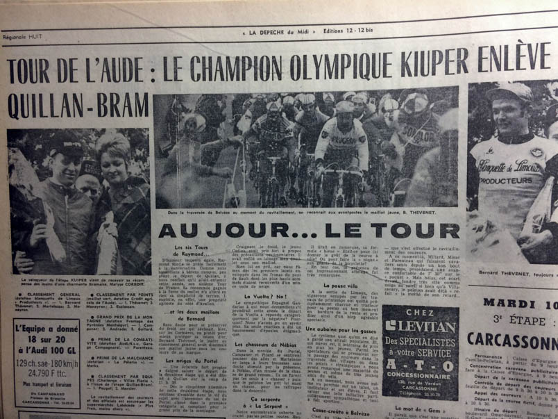 Op 9 april 1973 boekt Hennie Kuiper in Bram tijdens de tweede etappe van de Tour de l’Aude zijn eerste profoverwinning. De Franse krant La Depèche du Midi moet er nog aan wennen. Die kopt: Olympisch kampioen ‘Kiuper’