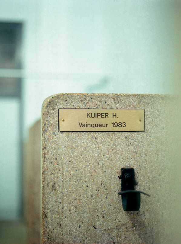 The shield in the showers of the Vélodrome André Pétrieux on Avenue du Parc des Sports in Roubaix is the silent witness of the ultimate kilometers of perseverance of Hennie Kuiper, Champion of Willpower.